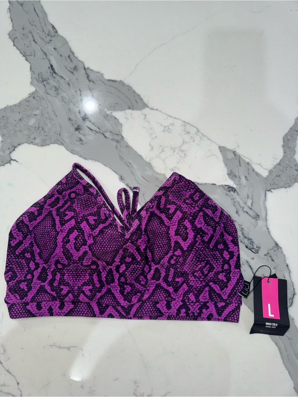 Purple Snake-Print Sports Bra - L